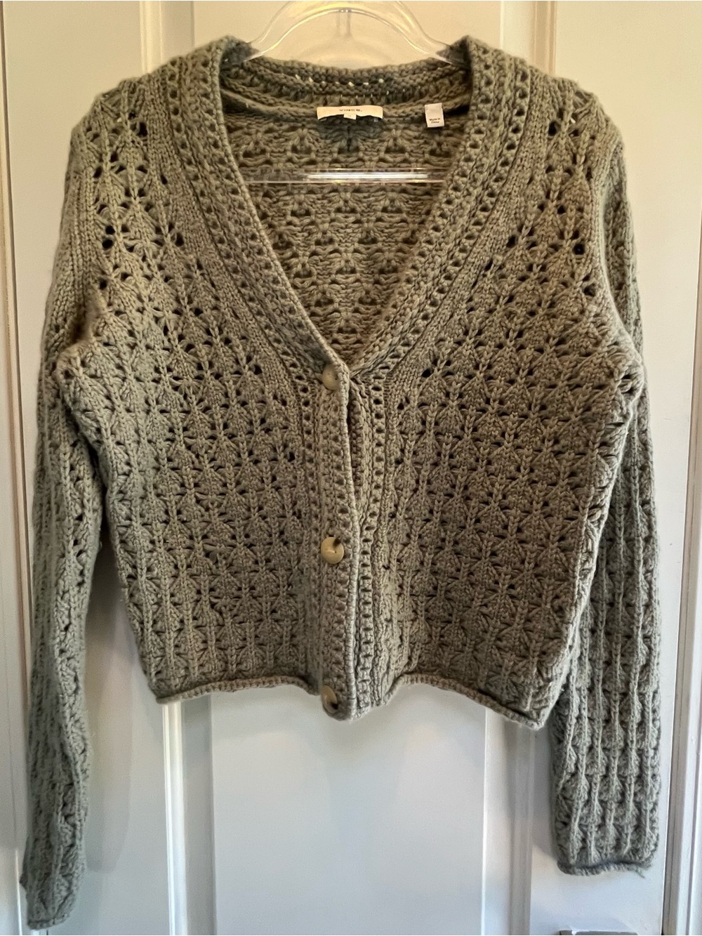 Vince Wool & Cashmere Grey Crochet Cardigan SZ M - Picture 2 of 8